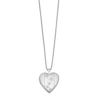 Sterling Silver Rhodium-plated Satin Butterflies 20mm Heart Locket Necklace, 18" view 2