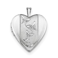 Sterling Silver Rhodium-plated Satin Butterflies 20mm Heart Locket Necklace, 18" view 3