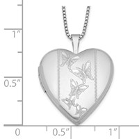 Sterling Silver Rhodium-plated Satin Butterflies 20mm Heart Locket Necklace, 18" view 4