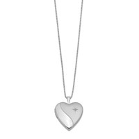 Sterling Silver Rhodium-plated Satin Diamond 20mm Heart Locket Necklace, 18" view 2