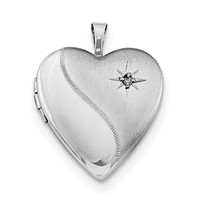 Sterling Silver Rhodium-plated Satin Diamond 20mm Heart Locket Necklace, 18" view 3