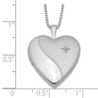 Sterling Silver Rhodium-plated Satin Diamond 20mm Heart Locket Necklace, 18" view 4