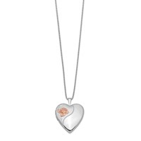 Sterling Silver Rhodium-plated Polished Front Satin Back Pink Enamel Rose 20mm Heart Locket Necklace, 18" view 2