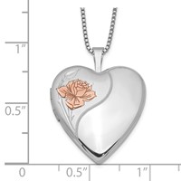 Sterling Silver Rhodium-plated Polished Front Satin Back Pink Enamel Rose 20mm Heart Locket Necklace, 18" view 4