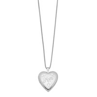 Sterling Silver Rhodium-plated Satin Diamond-cut Mom 20mm Heart Locket Necklace, 18" view 2