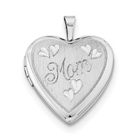Sterling Silver Rhodium-plated Satin Diamond-cut Mom 20mm Heart Locket Necklace, 18" view 3