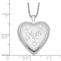 Sterling Silver Rhodium-plated Satin Diamond-cut Mom 20mm Heart Locket Necklace, 18" view 4