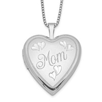 Sterling Silver Rhodium-plated Satin Diamond-cut Mom 20mm Heart Locket Necklace, 18" view 1