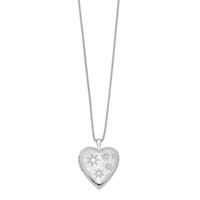 Sterling Silver Rhodium-plated Polished Front Satin Back Daisies 20mm Heart Locket Necklace, 18" view 2
