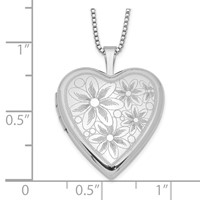 Sterling Silver Rhodium-plated Polished Front Satin Back Daisies 20mm Heart Locket Necklace, 18" view 4