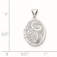 Sterling Silver Rhodium-plated Polished Scroll Design 17mm Oval Locket view 4