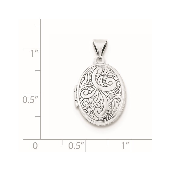 Sterling Silver Rhodium-plated Scroll Design Oval Locket