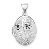 Sterling Silver Rhodium-plated Polished Scroll Design 17mm Oval Locket view 1