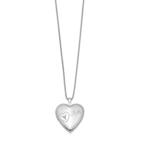 Sterling Silver Rhodium-plated Polished Front Satin Back Mom Diamond 20mm Heart Locket Necklace, 18" view 2