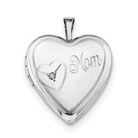 Sterling Silver Rhodium-plated Polished Front Satin Back Mom Diamond 20mm Heart Locket Necklace, 18" view 3