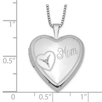 Sterling Silver Rhodium-plated Polished Front Satin Back Mom Diamond 20mm Heart Locket Necklace, 18" view 4