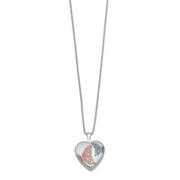 Sterling Silver Rhodium-plated Satin Pink and Blue Enamel Butterfly 16mm Heart Locket Necklace, 18" view 2