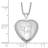 Sterling Silver Rhodium-plated Polished Front Satin Back Cat 16mm Heart Locket Necklace, 18" view 4