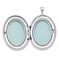 Sterling Silver Rhodium-plated Polished Front Satin Back Circle Border Diamond Star 26mm Oval Locket Necklace, 18" view 5