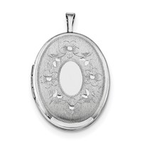 Sterling Silver Rhodium-plated Satin Diamond-cut Floral 26mm Oval Locket Necklace, 18" view 3