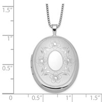 Sterling Silver Rhodium-plated Satin Diamond-cut Floral 26mm Oval Locket Necklace, 18" view 4