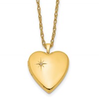 1/20 14K Gold Filled Polished Front Satin Back Diamond Star 20mm Heart Locket Necklace, 18" view 1