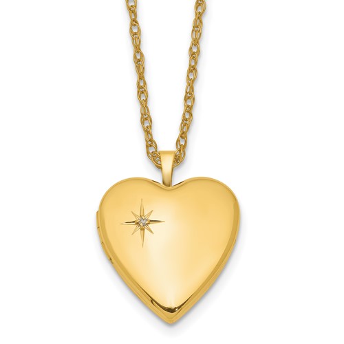 1/20 14K Gold Filled Polished Front/Satin Back Diamond Star 20mm Heart Locket 18 inch Necklace