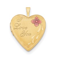 1/20 14K Gold Filled Satin Pink Enameled Flower I Love You 20mm Heart Locket Necklace, 18" view 3
