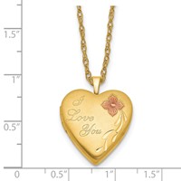1/20 14K Gold Filled Satin Pink Enameled Flower I Love You 20mm Heart Locket Necklace, 18" view 4
