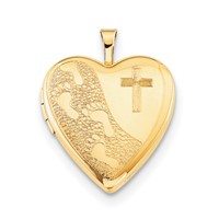 1/20 Gold Filled 20mm Cross & Footprint Heart Locket Necklace view 3