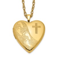 1/20 Gold Filled 20mm Cross & Footprint Heart Locket Necklace view 1