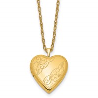 1/20 14K Gold Filled Polished Front Satin Back Swirled 20mm Heart Locket Necklace, 18" view 1