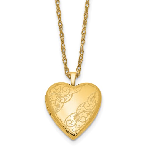 1/20 14K Gold Filled Polished Front/Satin Back Swirled 20mm Heart Locket 18 inch Necklace