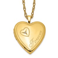 1/20 Gold Filled Polished Front Satin Back Diamond Forever 20mm Heart Locket Necklace - 18in view 1