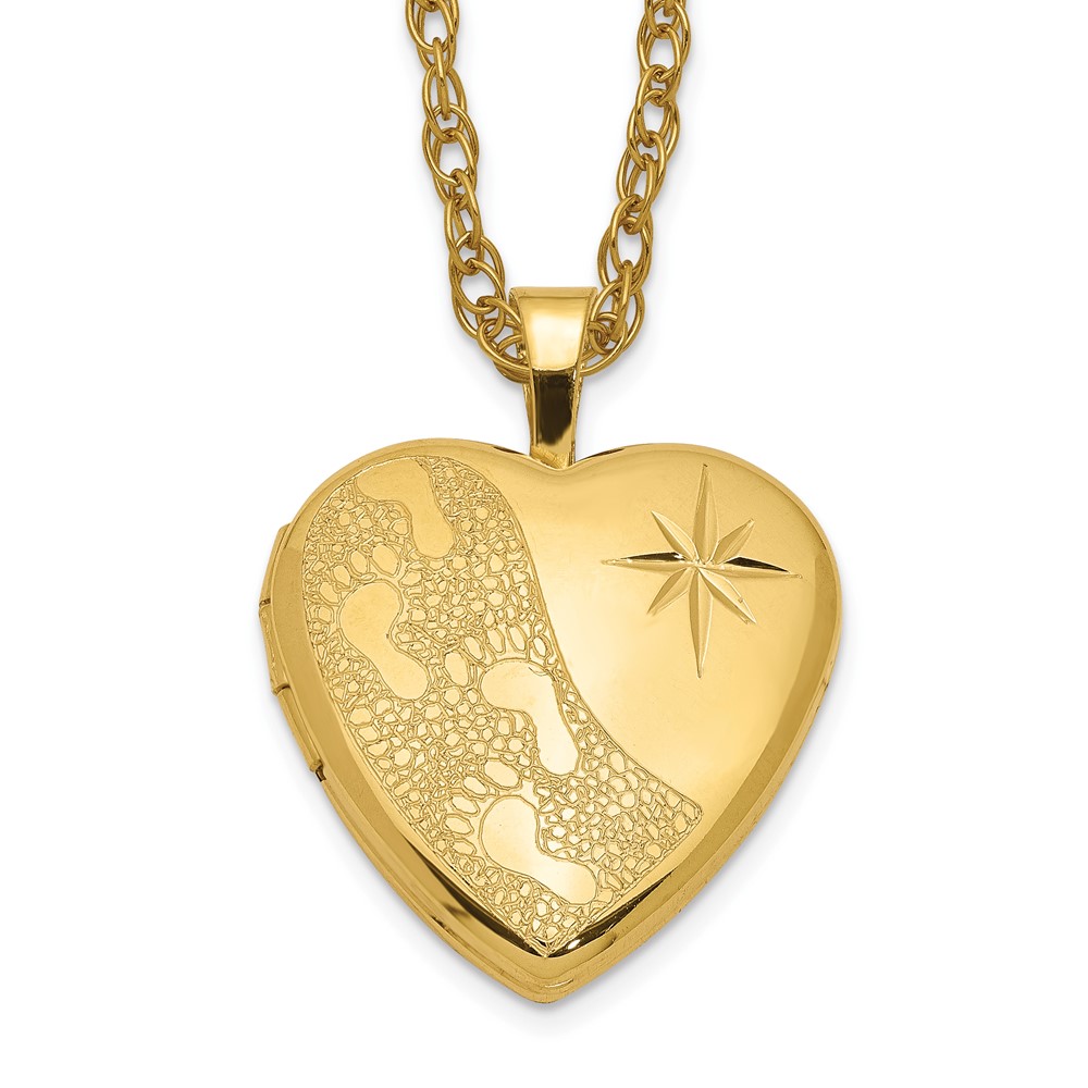 1/20 Gold Filled 16mm Footprints Heart Locket Necklace