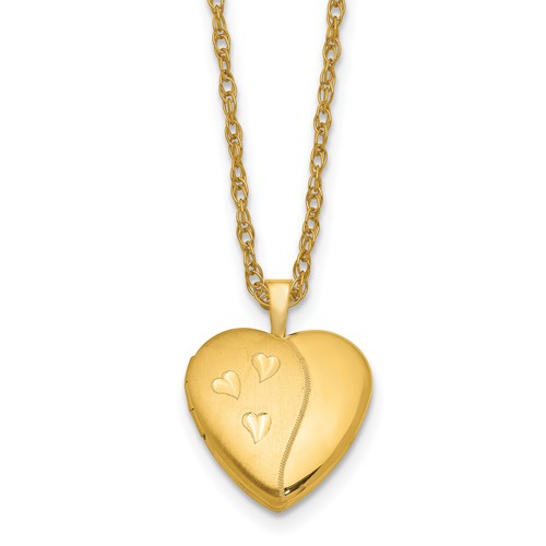 1/20 14K Gold Filled Satin and Polished 16mm Heart Locket 18 inch Necklace