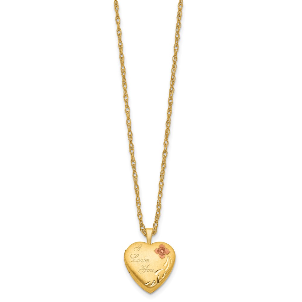 1/20 Gold Filled 16mm Enameled Flower I Love You Heart Locket Necklace (QLS292-18)