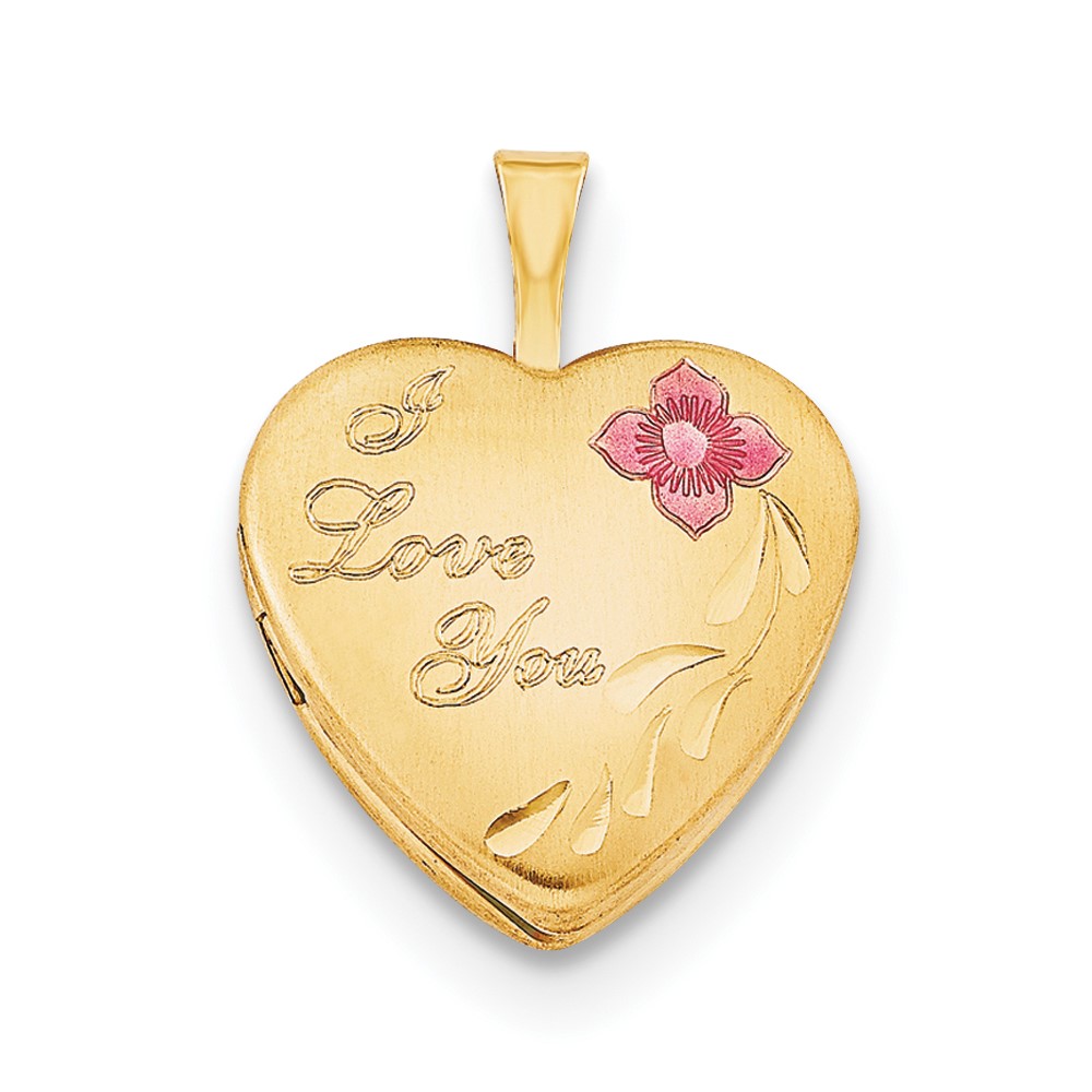 1/20 Gold Filled 16mm Enameled Flower I Love You Heart Locket Necklace (QLS292-18)