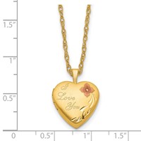 1/20 14K Gold Filled Satin Pink Enameled Flower I Love You 16mm Heart Locket Necklace, 18" view 4