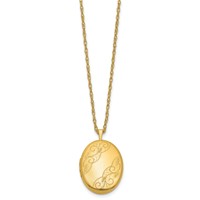 1/20 14K Gold Filled Polished Front Satin Back Swirled 26mm Oval Locket Necklace, 18" view 2