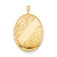1/20 14K Gold Filled Polished Front Satin Back Swirled 26mm Oval Locket Necklace, 18" view 3