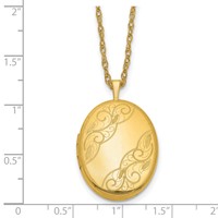 1/20 14K Gold Filled Polished Front Satin Back Swirled 26mm Oval Locket Necklace, 18" view 4