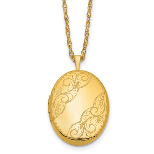 1/20 14K Gold Filled Polished Front/Satin Back Swirled 26mm Oval Locket 18 inch Necklace