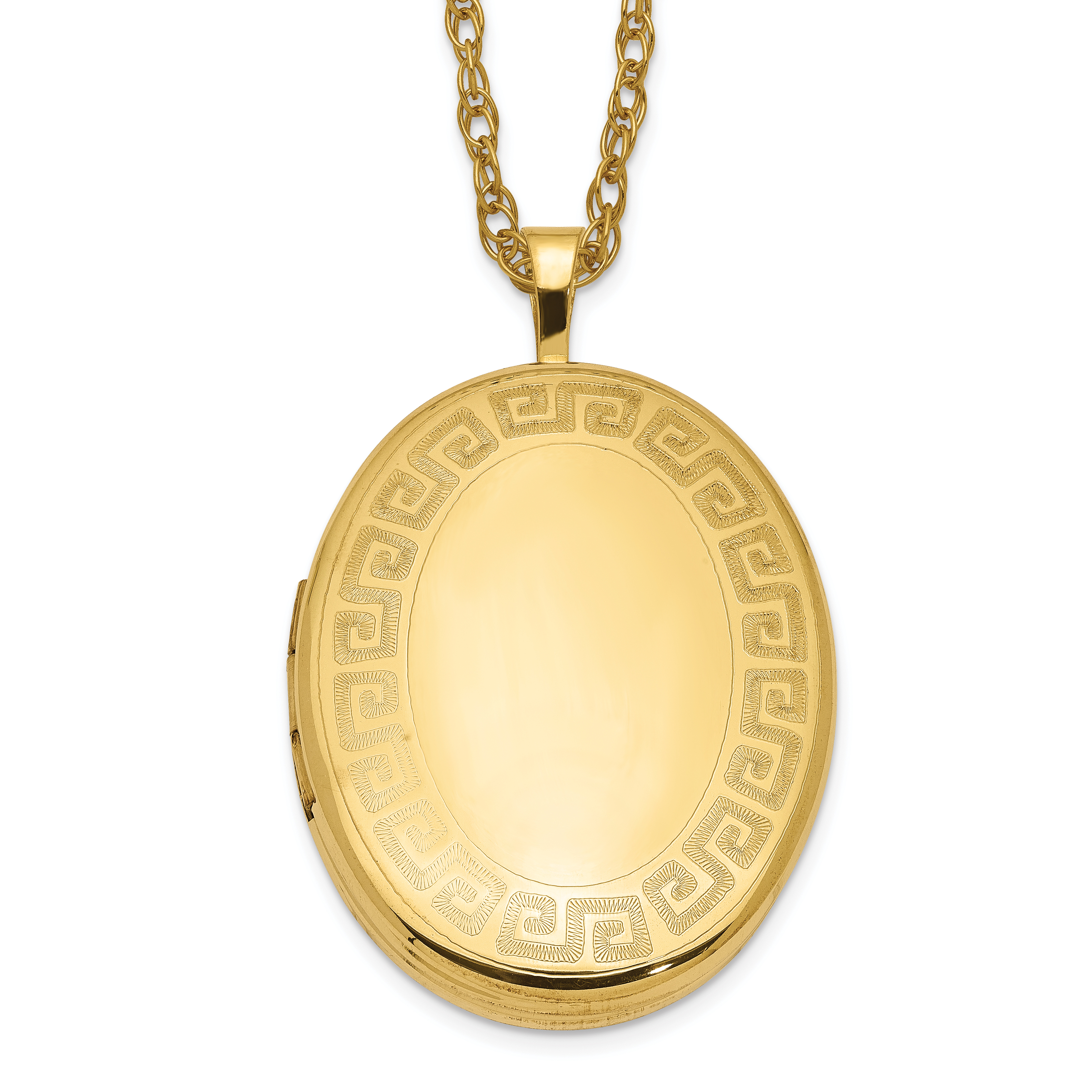 1/20 Gold Filled 26mm Greek Key Border Oval Locket Necklace (QLS296-18)