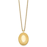 1/20 14K Gold Filled Satin and Polished Leaf Border 26mm Oval Locket Necklace, 18" view 2