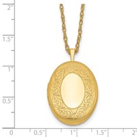 1/20 14K Gold Filled Satin and Polished Leaf Border 26mm Oval Locket Necklace, 18" view 3