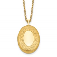 1/20 14K Gold Filled Satin and Polished Leaf Border 26mm Oval Locket Necklace, 18" view 1