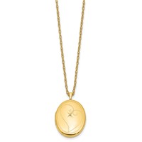 1/20 14K Gold Filled Polished Front Satin Back Diamond in Heart 26mm Oval Locket Necklace, 18" view 2