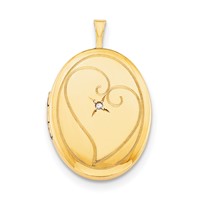 1/20 14K Gold Filled Polished Front Satin Back Diamond in Heart 26mm Oval Locket Necklace, 18" view 3