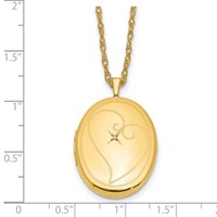 1/20 14K Gold Filled Polished Front Satin Back Diamond in Heart 26mm Oval Locket Necklace, 18" view 4
